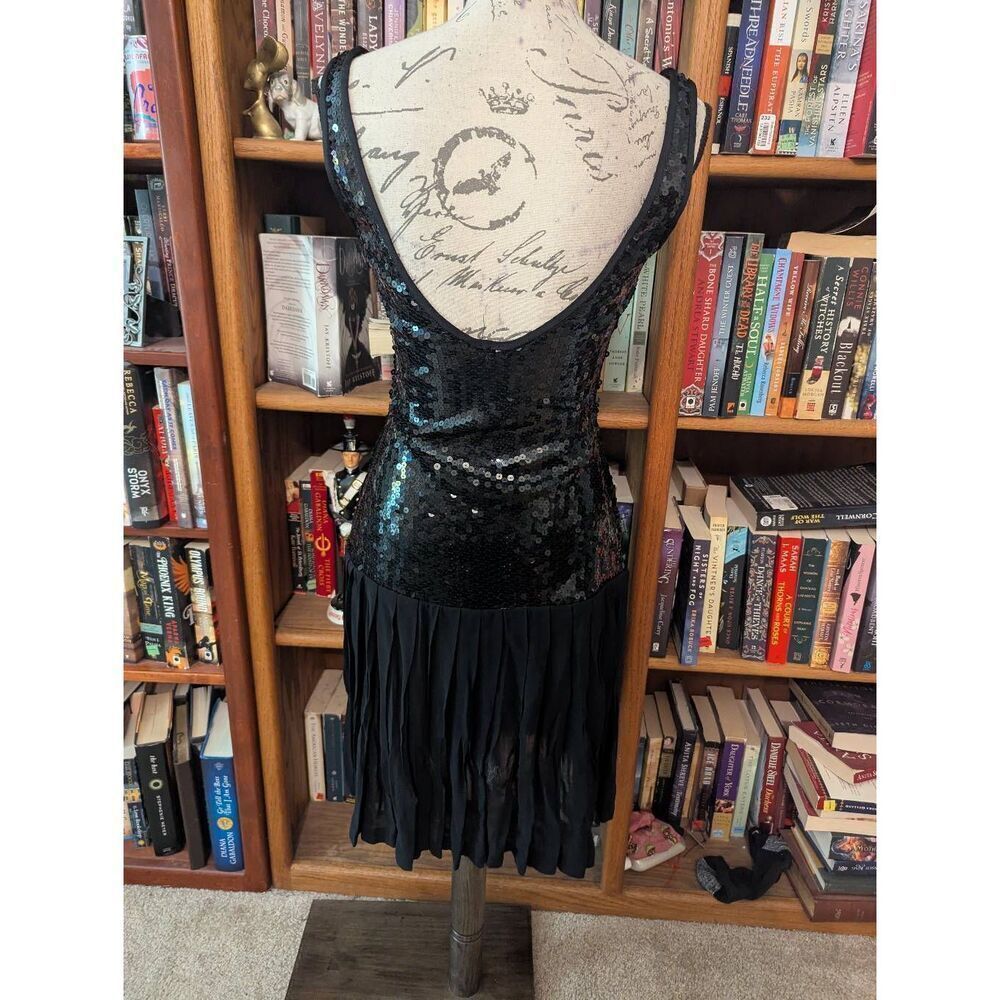 Vintage 80s Rhonda Harness Women's Size 6 Black Sequin Swinger Midi Dress NYE - Picture 3 of 6
